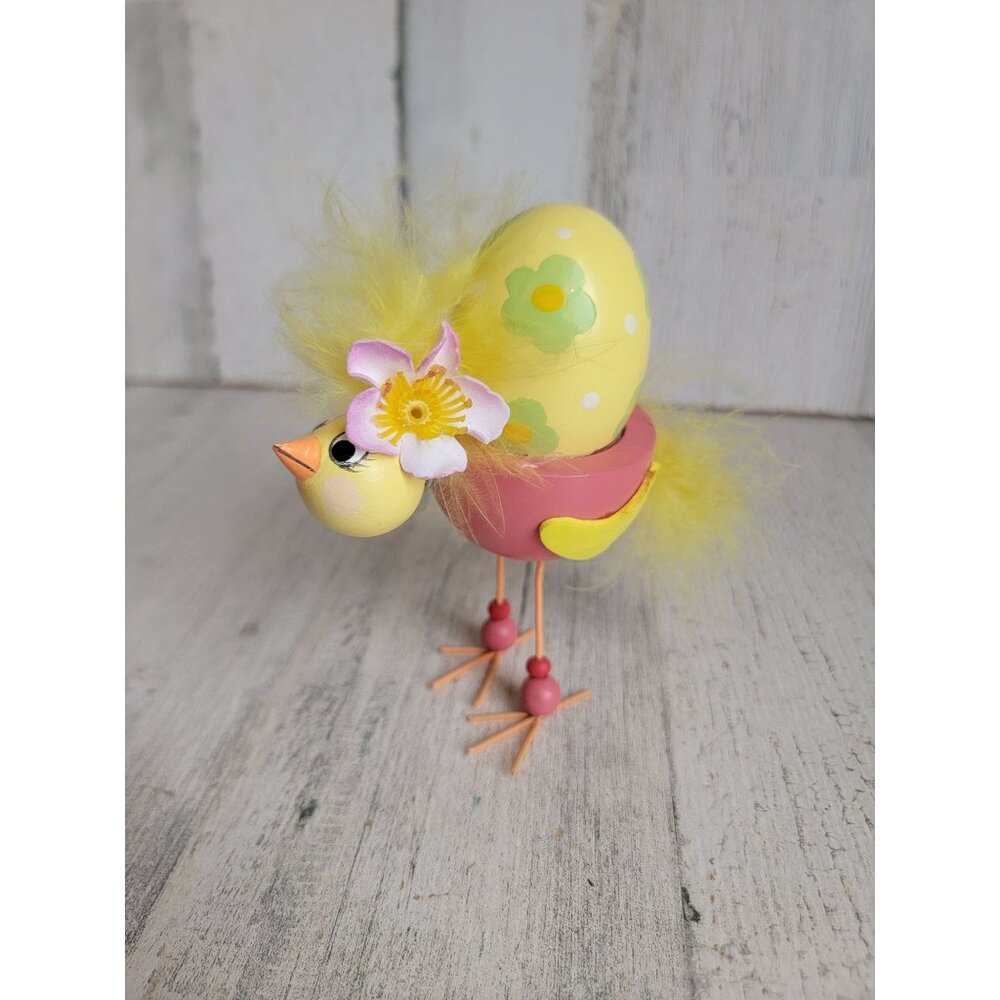 Unique girl feathered chick holding egg Easter spring decor